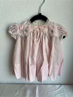 Vintage C.I. Castro Pale Pink Lace-Trim Smocked Baby Dress